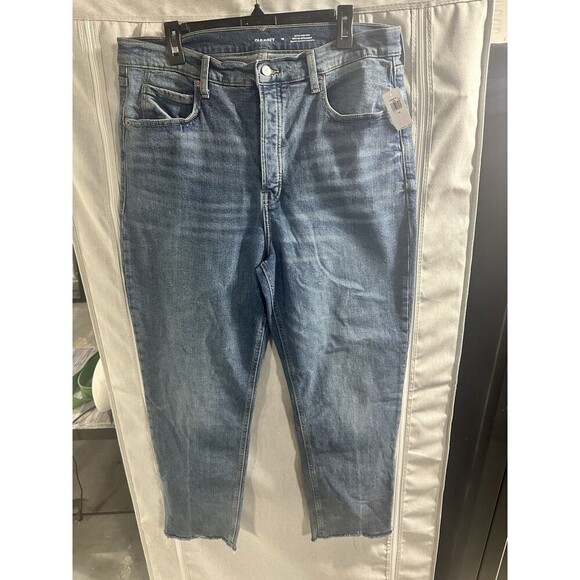 Old Navy Blue Sky-Hi Straight Raw Hem Button Fly High Rise Jeans Women's Size 16 - Picture 2 of 7